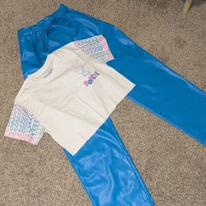 Popeye Graphic Tee Size Medium and Shein Blue Faux Leather Pants Size Small